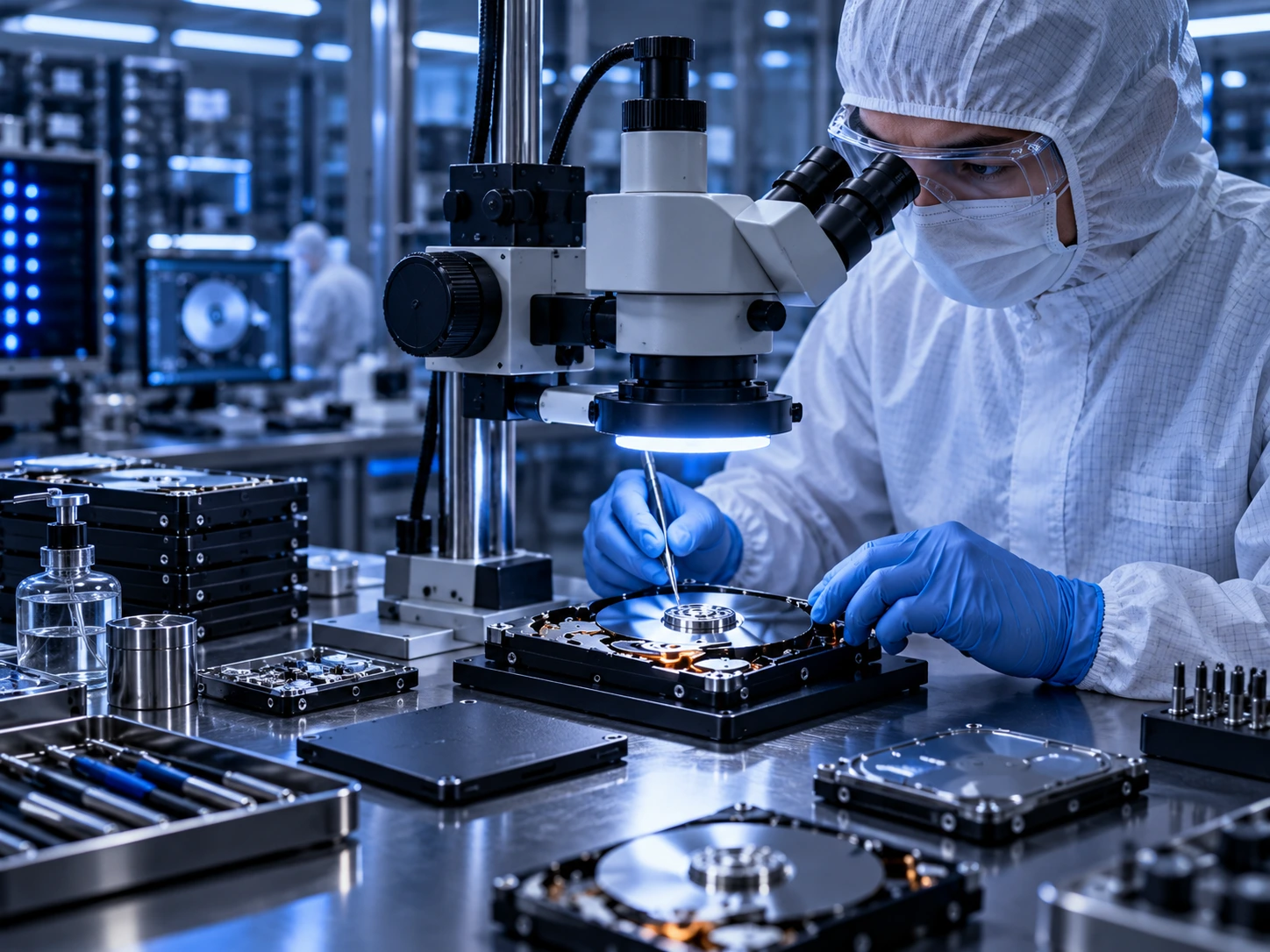 Hard drives in a data recovery laboratory