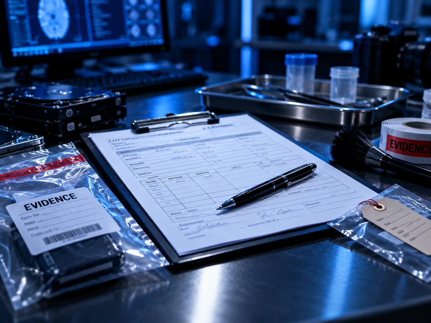 Chain of custody form and evidence documentation